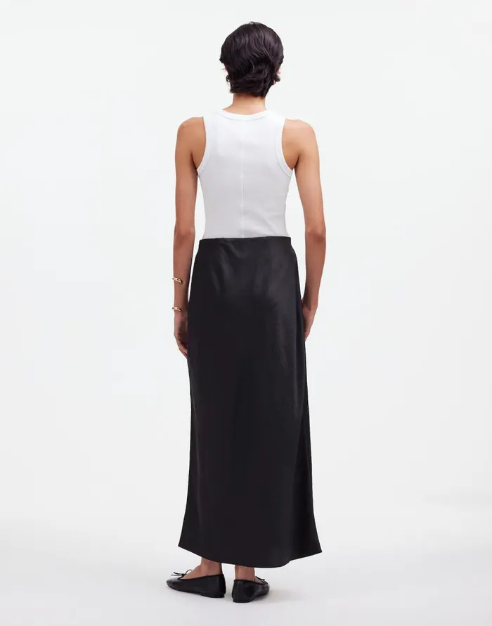 Madewell Satin Maxi Slip Skirt True Black Women Skirts