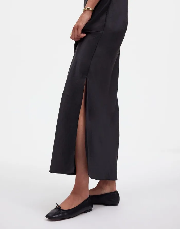 Madewell Satin Maxi Slip Skirt True Black Women Skirts