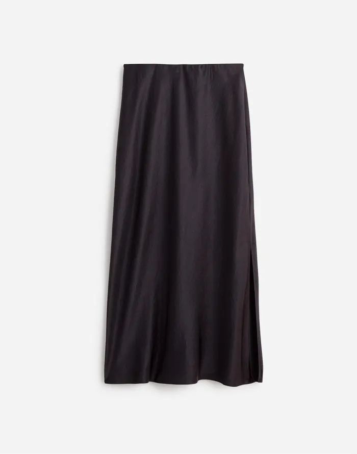 Madewell Satin Maxi Slip Skirt True Black Women Skirts