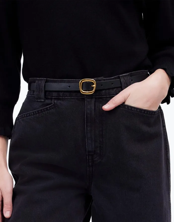 Madewell Sculptural Buckle Leather Skinny Belt True Black Women Belts