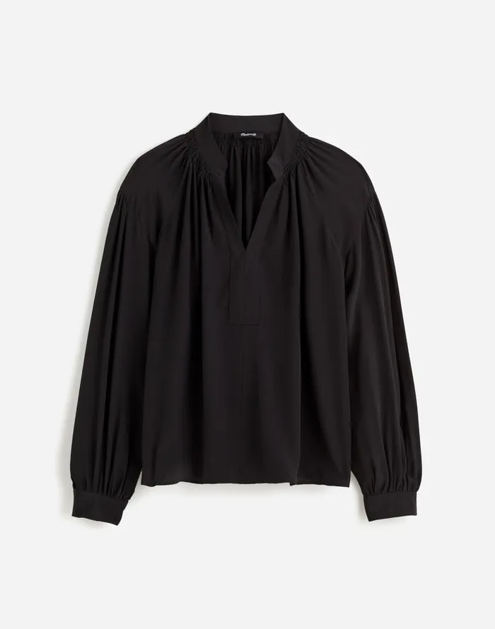 Madewell Shirred LongSleeve Top In Silk True Black Women Tops and Shirts