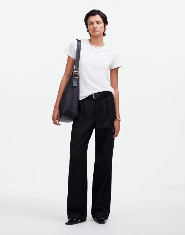 Madewell Slouchy Straight Pants In Drapey Twill True Black Women Pants