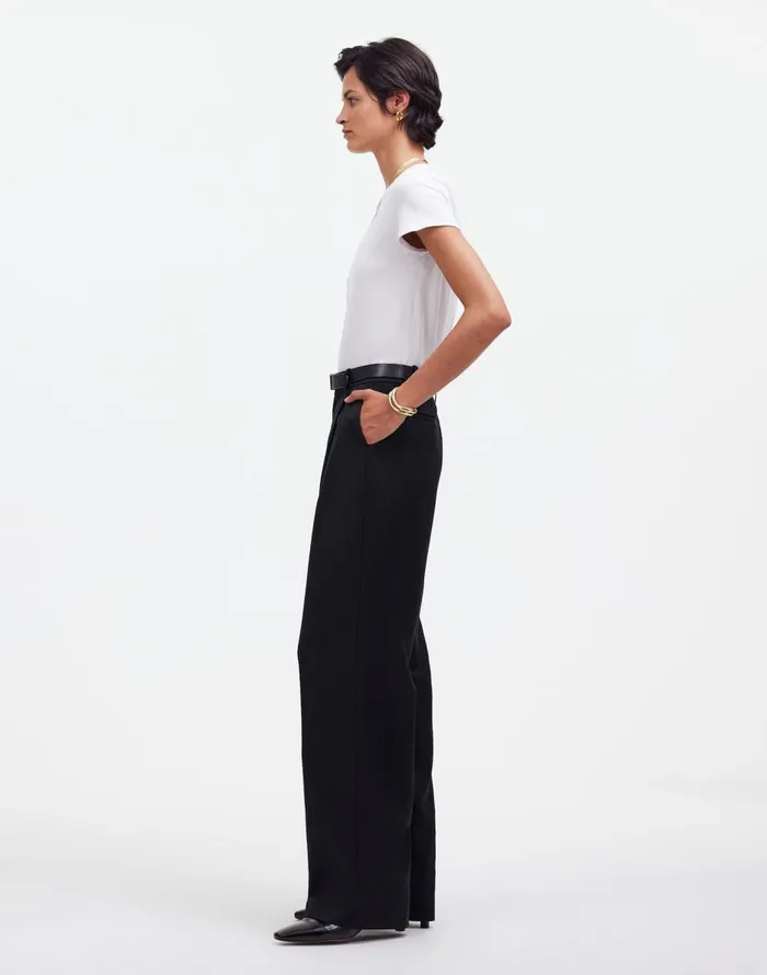 Madewell Slouchy Straight Pants In Drapey Twill True Black Women Pants