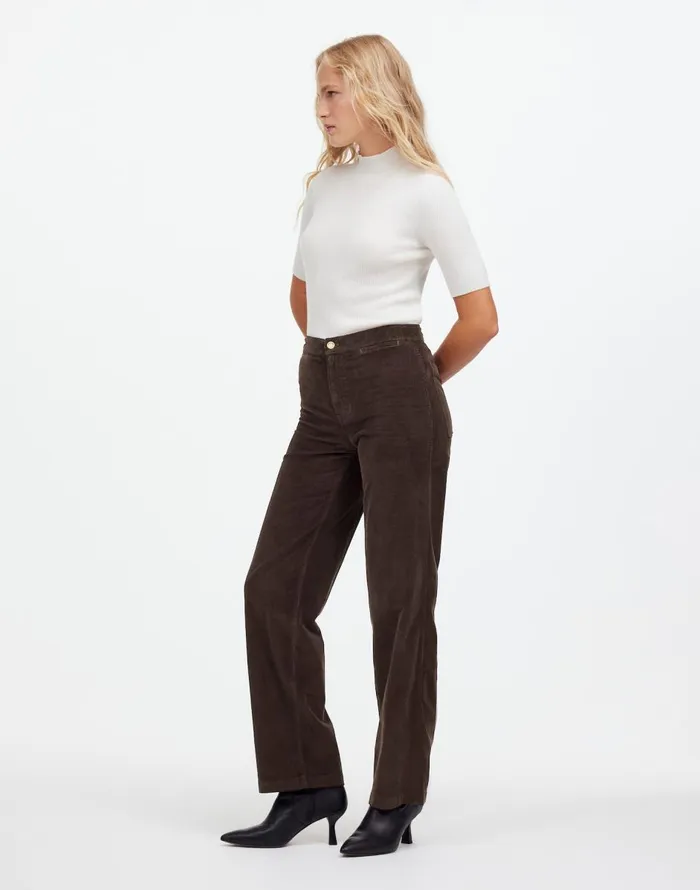 Madewell The Emmett WideLeg Pant In Corduroy Welt Pocket Edition Dark Carob Women Pants
