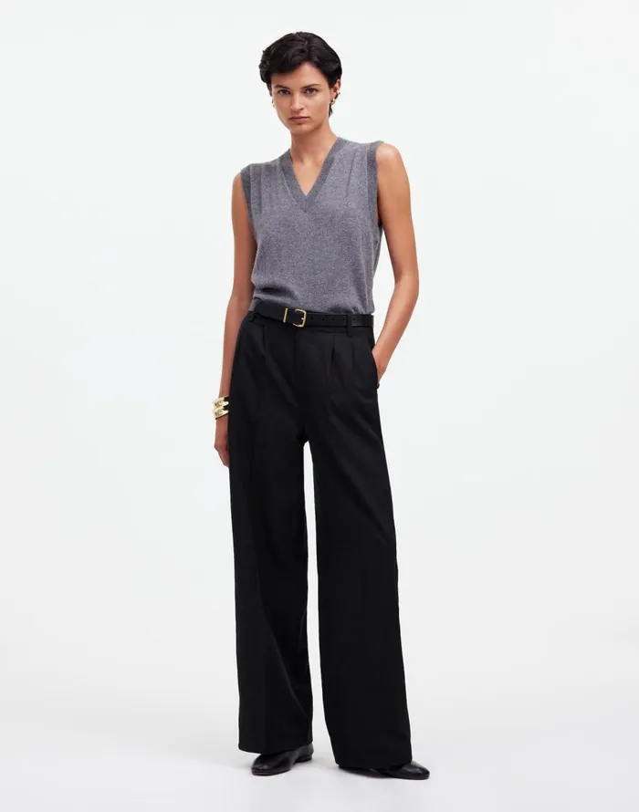 Madewell The Harlow WideLeg Pant In Drapey Twill True Black Women Pants