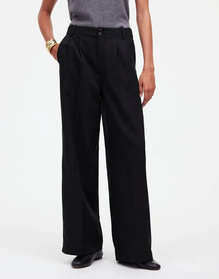Madewell The Harlow WideLeg Pant In Drapey Twill True Black Women Pants
