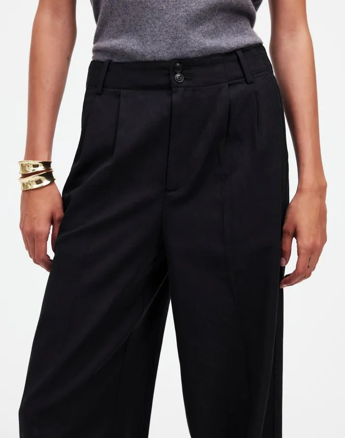 Madewell The Harlow WideLeg Pant In Drapey Twill True Black Women Pants