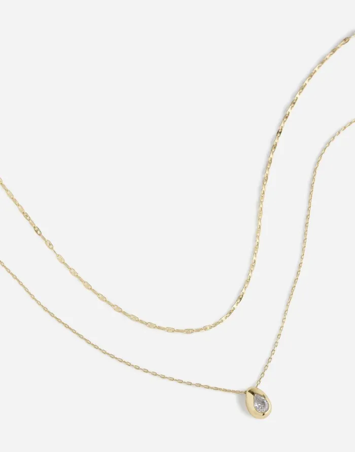 Madewell TwoPack Pear Crystal Pendant Necklace Set Pale Gold Women Jewelry
