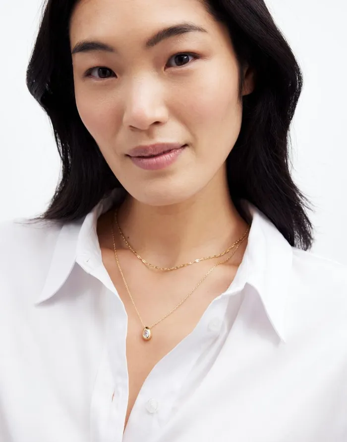 Madewell TwoPack Pear Crystal Pendant Necklace Set Pale Gold Women Jewelry