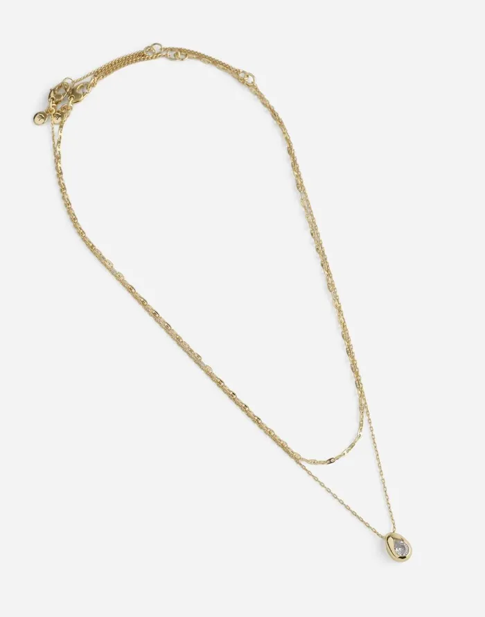 Madewell TwoPack Pear Crystal Pendant Necklace Set Pale Gold Women Jewelry