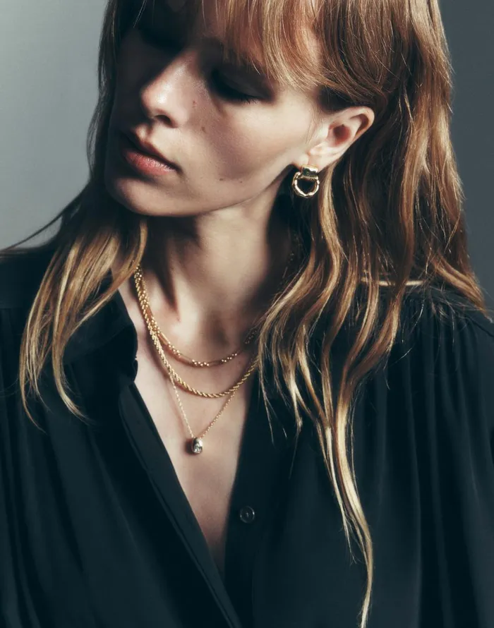Madewell TwoPack Pear Crystal Pendant Necklace Set Pale Gold Women Jewelry