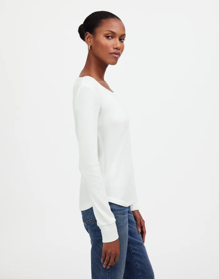 Madewell WaffleKnit Scoopneck Henley Tee Eyelet White Women Tees