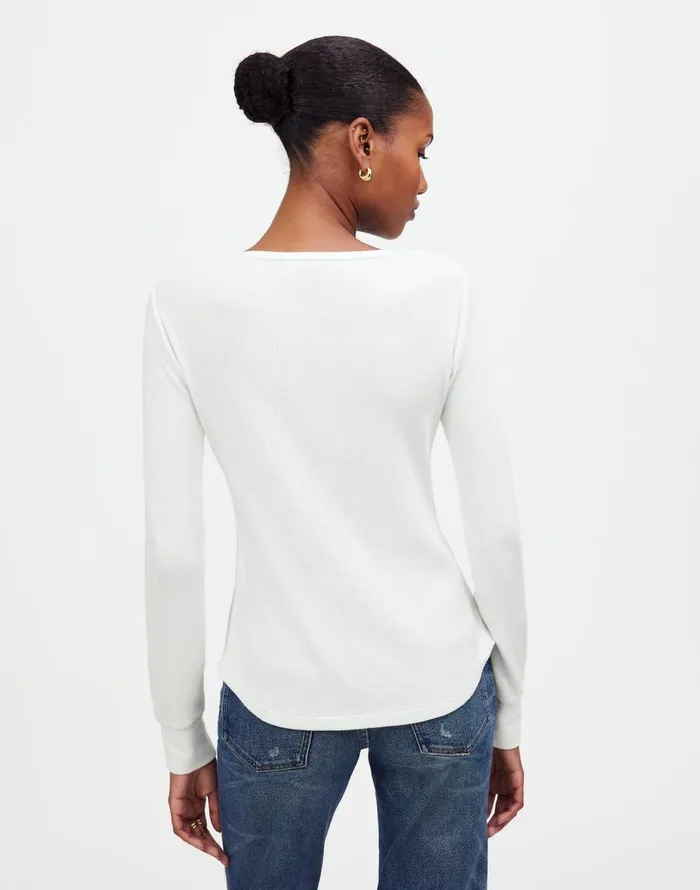 Madewell WaffleKnit Scoopneck Henley Tee Eyelet White Women Tees