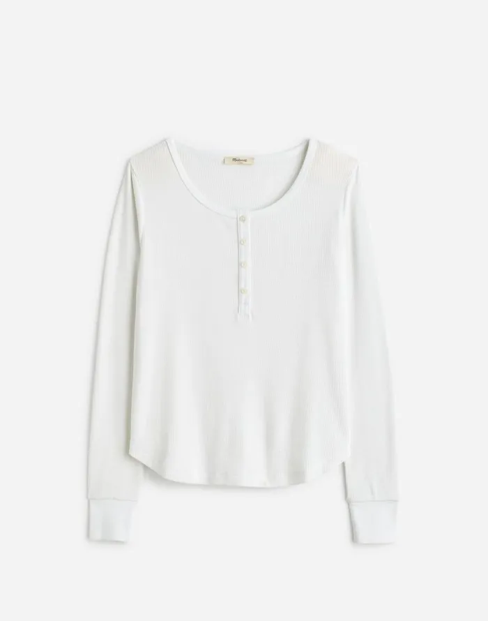 Madewell WaffleKnit Scoopneck Henley Tee Eyelet White Women Tees