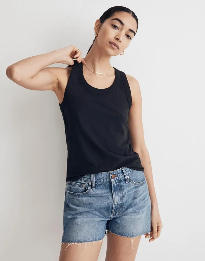 Madewell Whisper Cotton Scoopneck Tank Top True Black Women Tees