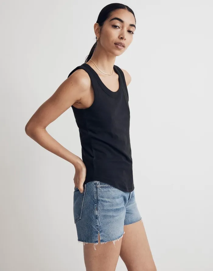 Madewell Whisper Cotton Scoopneck Tank Top True Black Women Tees