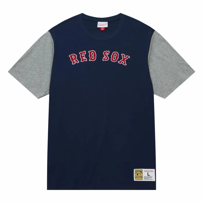 Men039s MLB Mitchell and Ness Color Blocked SS Tee Boston Red Sox