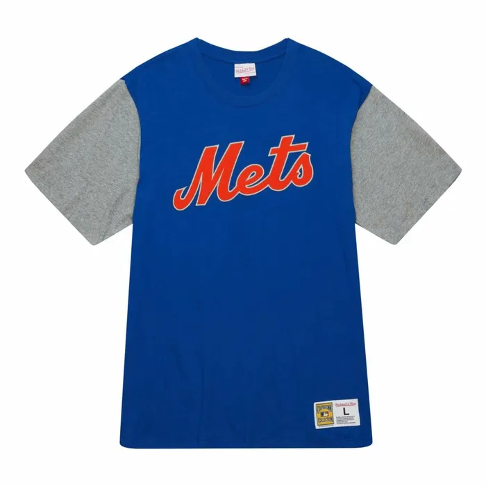 Men039s MLB Mitchell and Ness Color Blocked SS Tee New York Mets