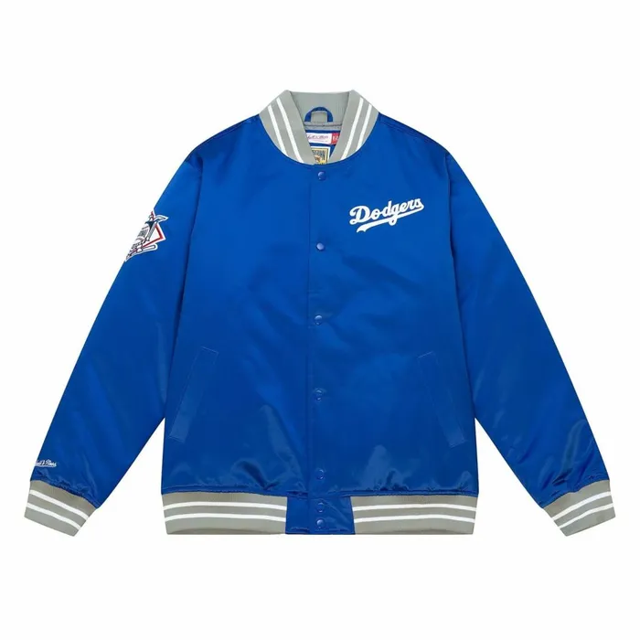 Men039s MLB Mitchell and Ness Heavyweight Satin Jacket Los Angeles Dodgers