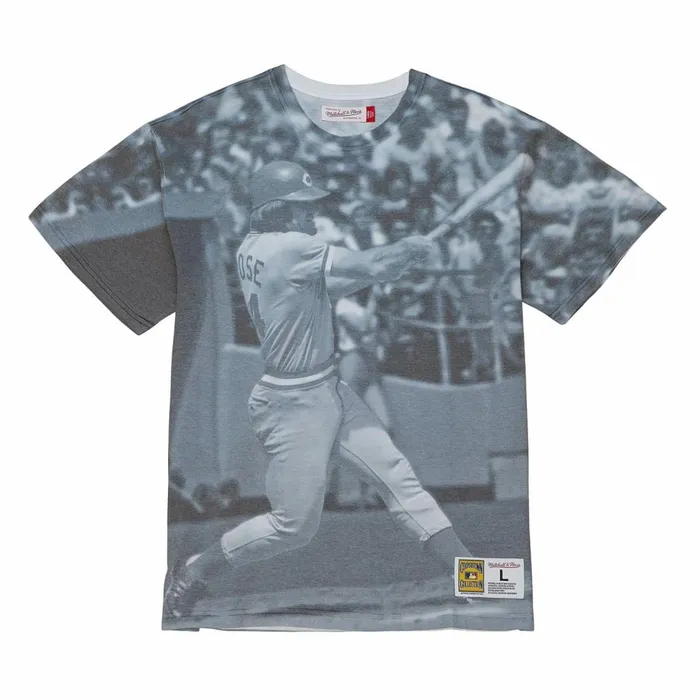 Men039s MLB Mitchell and Ness Highlight Sublimated Player Tee Cincinnati Reds Pete Rose