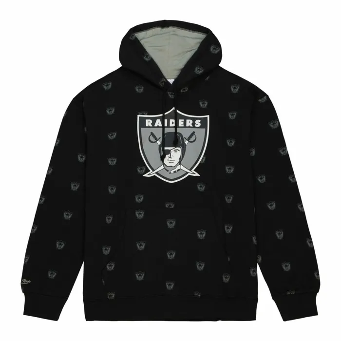 Men039s NFL Mitchell and Ness AOP Fleece Hoodie Oakland Raiders