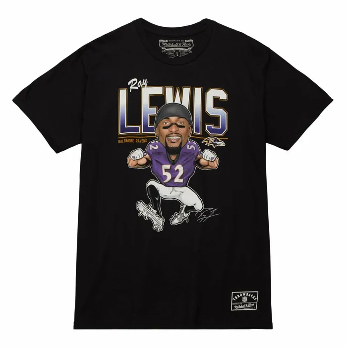 Men039s NFL Mitchell and Ness Caricatures Tee Baltimore Ravens Ray Lewis