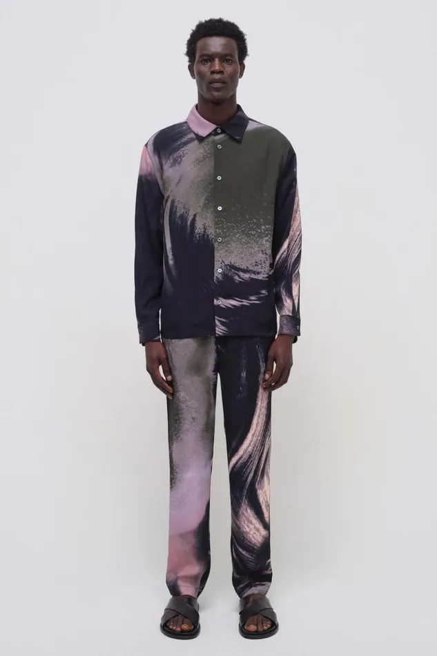Men Allister Pants Black Wave Print Jonathan Simkhai Pants and Bottoms