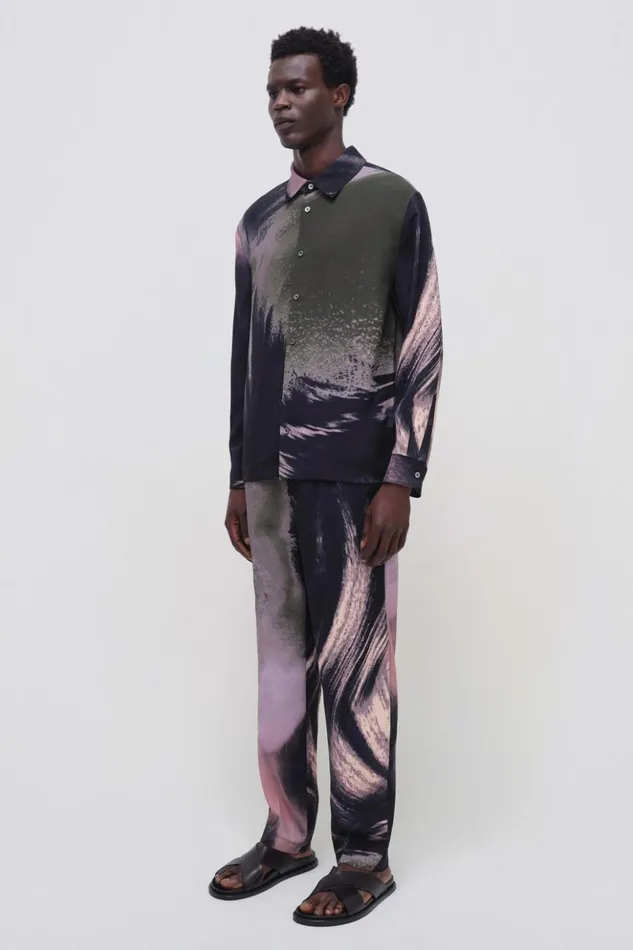 Men Allister Pants Black Wave Print Jonathan Simkhai Pants and Bottoms
