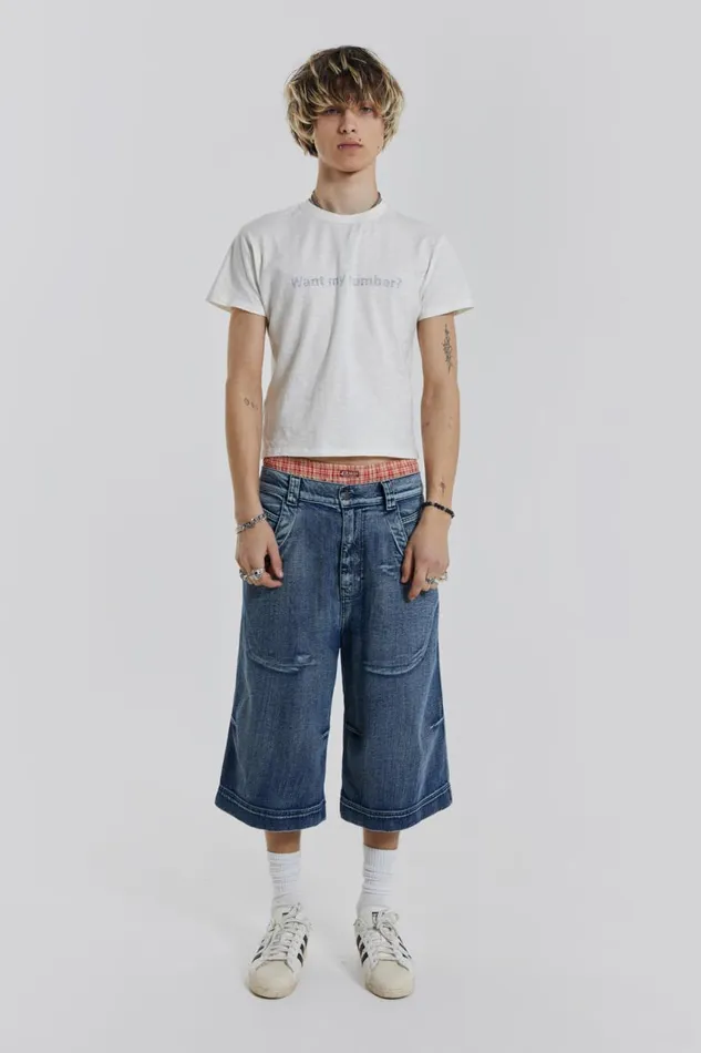 Men Axle Acid Wash Denim Jorts Jaded London Shorts and Jorts