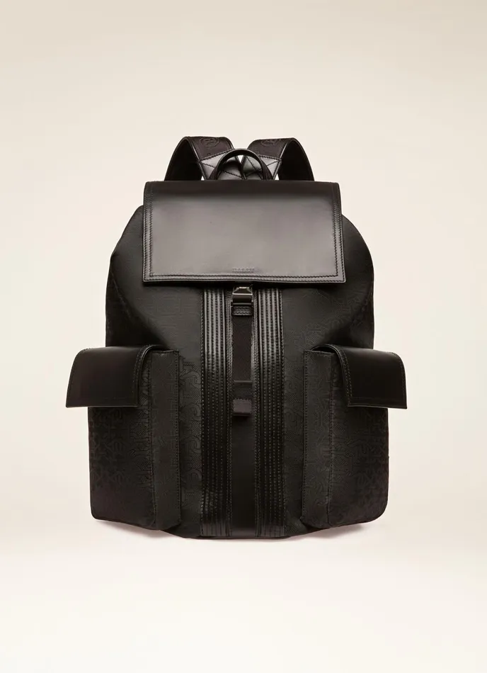 Men Bally Backpacks Abner 8211 Recycled Fabric and Leather Backpack In Black
