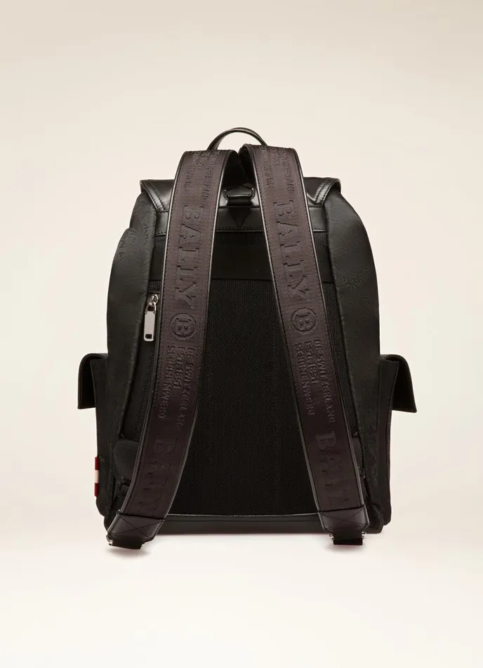 Men Bally Backpacks Abner 8211 Recycled Fabric and Leather Backpack In Black