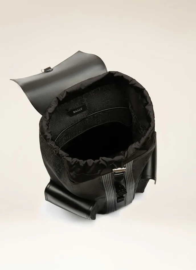Men Bally Backpacks Abner 8211 Recycled Fabric and Leather Backpack In Black