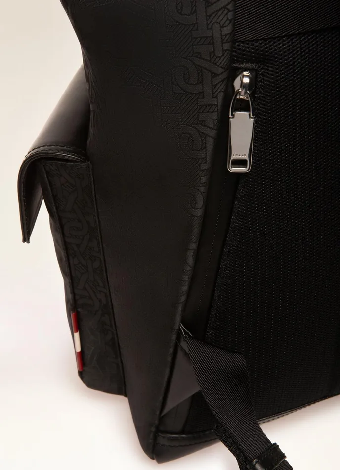 Men Bally Backpacks Abner 8211 Recycled Fabric and Leather Backpack In Black