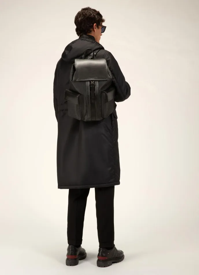 Men Bally Backpacks Abner 8211 Recycled Fabric and Leather Backpack In Black