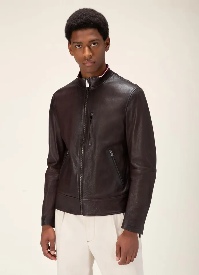 Men Bally Leather Bally Stripe Blouson 8211 Leather Outerwear In Brown