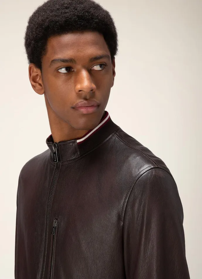Men Bally Leather Bally Stripe Blouson 8211 Leather Outerwear In Brown