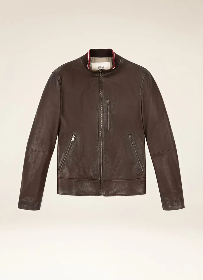 Men Bally Leather Bally Stripe Blouson 8211 Leather Outerwear In Brown