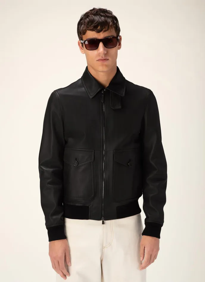 Men Bally Leather Shirt Collar Jacket 8211 Leather Outerwear In Black