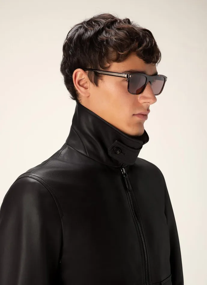 Men Bally Leather Shirt Collar Jacket 8211 Leather Outerwear In Black