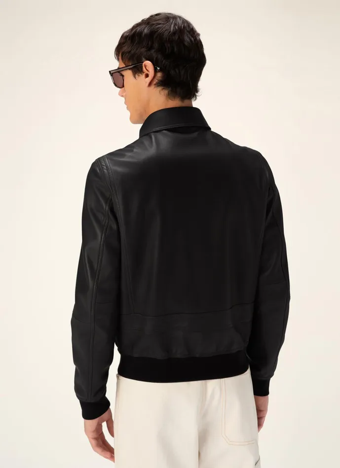 Men Bally Leather Shirt Collar Jacket 8211 Leather Outerwear In Black