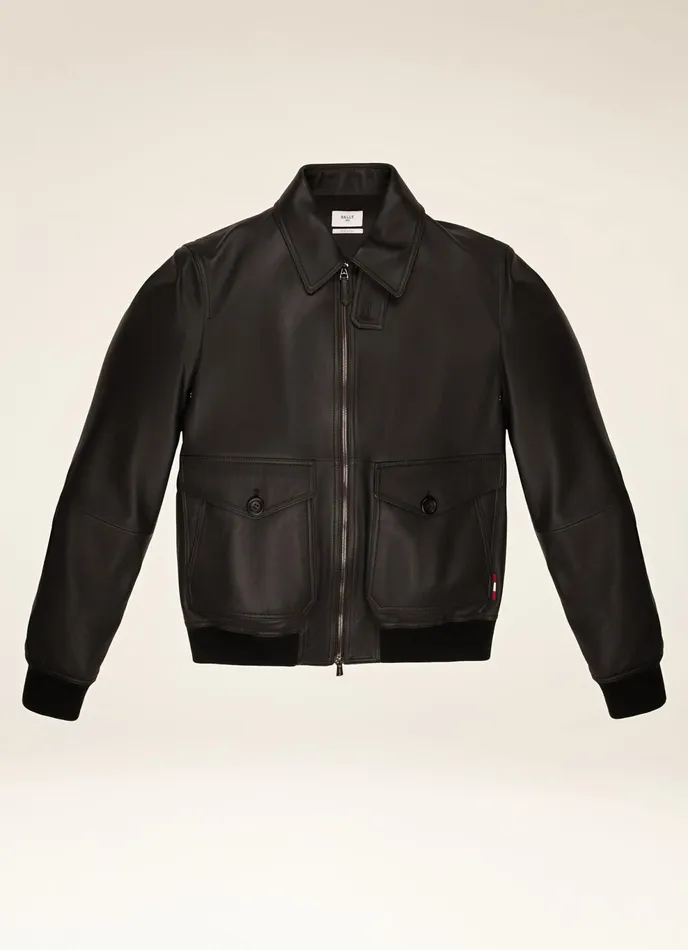 Men Bally Leather Shirt Collar Jacket 8211 Leather Outerwear In Black