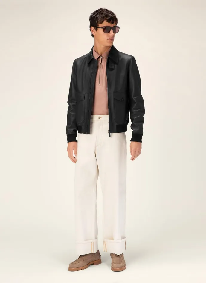 Men Bally Leather Shirt Collar Jacket 8211 Leather Outerwear In Black