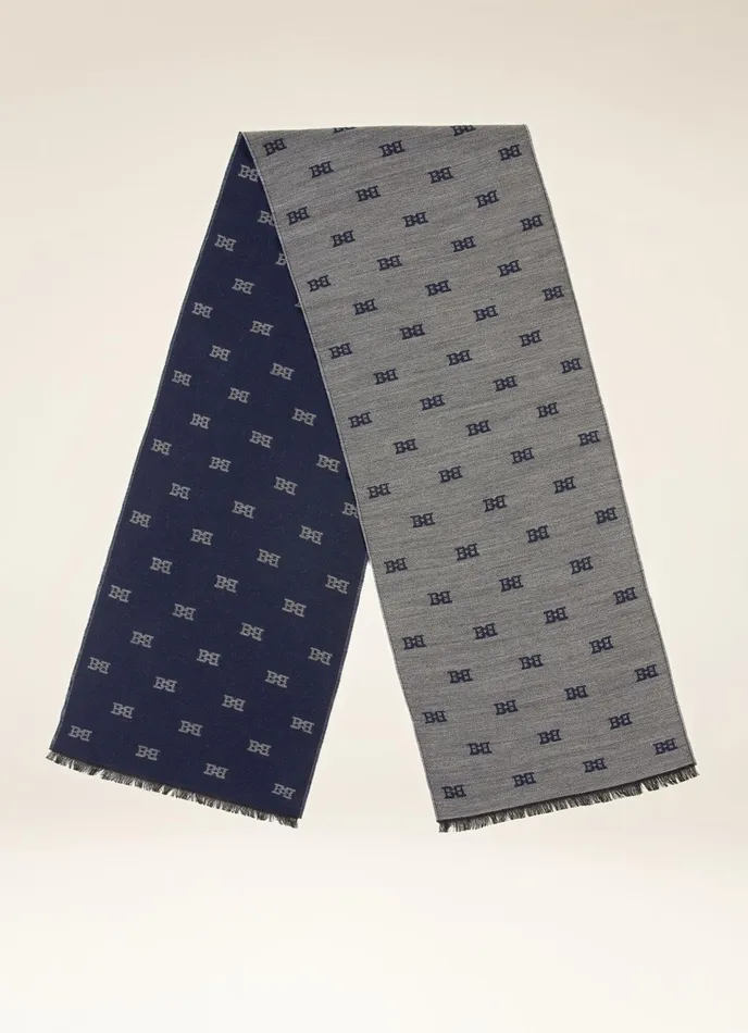 Men Bally Scarves BChain Scarf 8211 Mixed Wool And Silk Accessory In Navy and Red