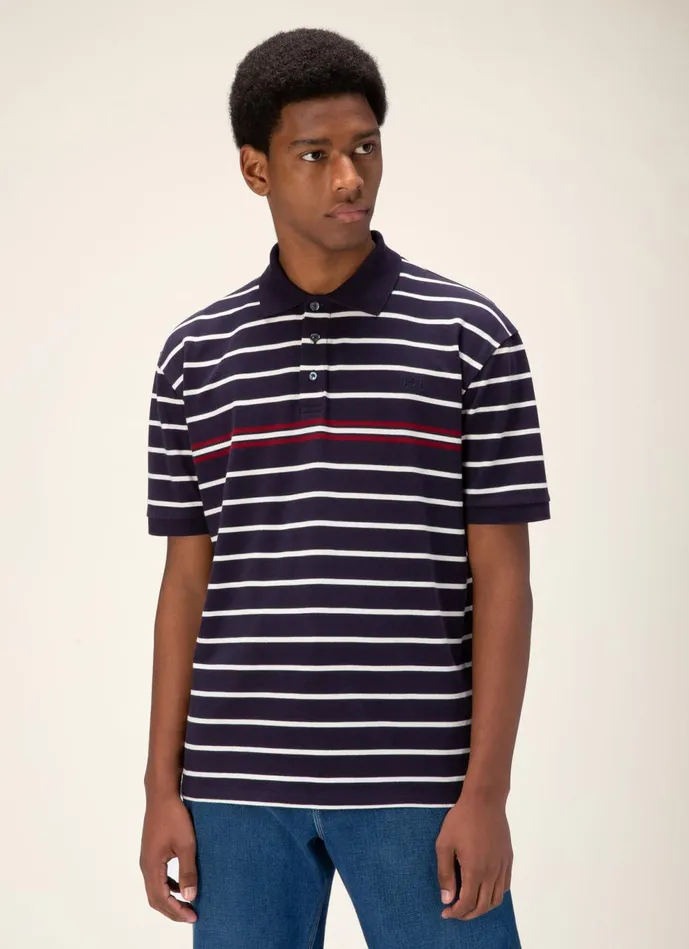 Men Bally Shirts And TShirts Striped Polo Shirt 8211 Cotton Top In Navy