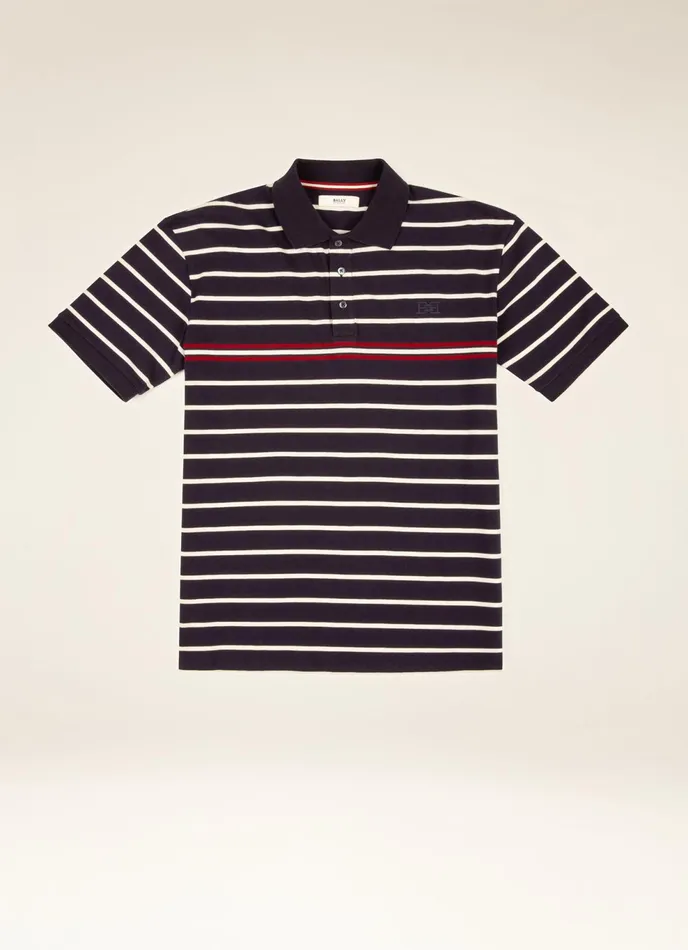 Men Bally Shirts And TShirts Striped Polo Shirt 8211 Cotton Top In Navy