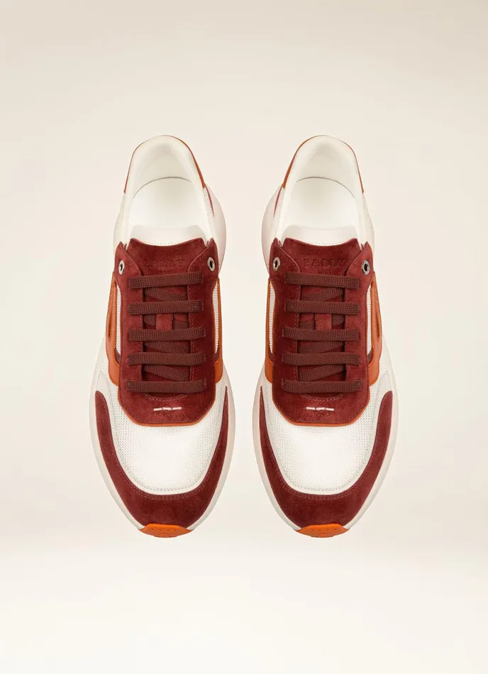 Men Bally Sneakers Demmy 8211 Mesh and Leather Sneakers In Heritage Red and White