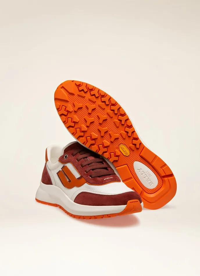 Men Bally Sneakers Demmy 8211 Mesh and Leather Sneakers In Heritage Red and White
