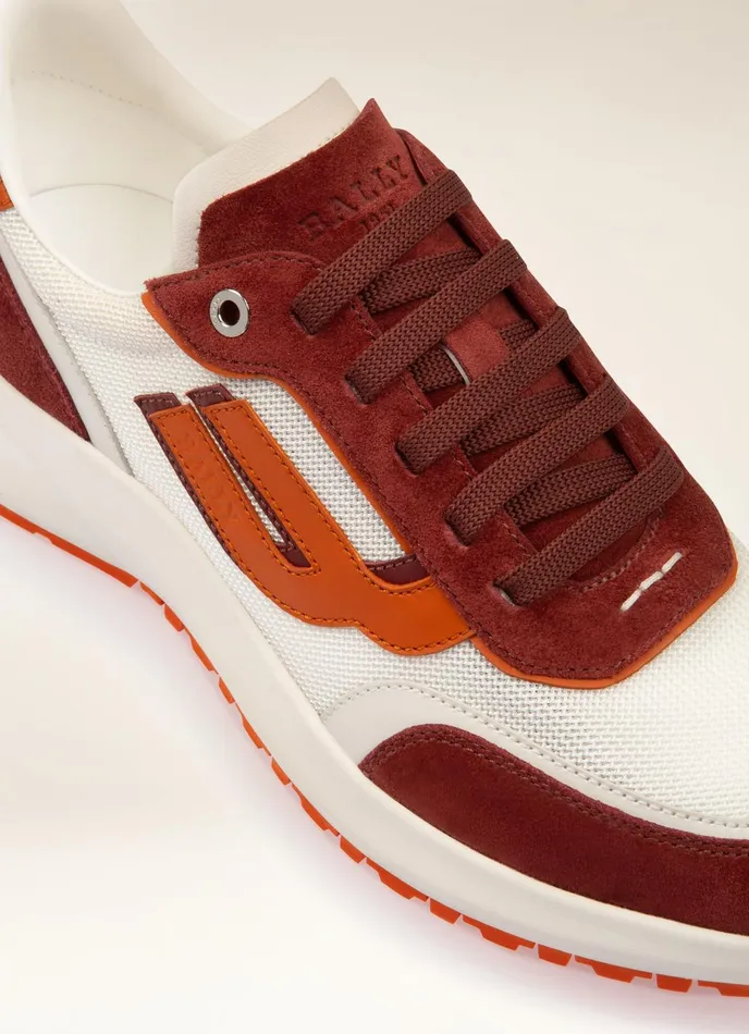 Men Bally Sneakers Demmy 8211 Mesh and Leather Sneakers In Heritage Red and White