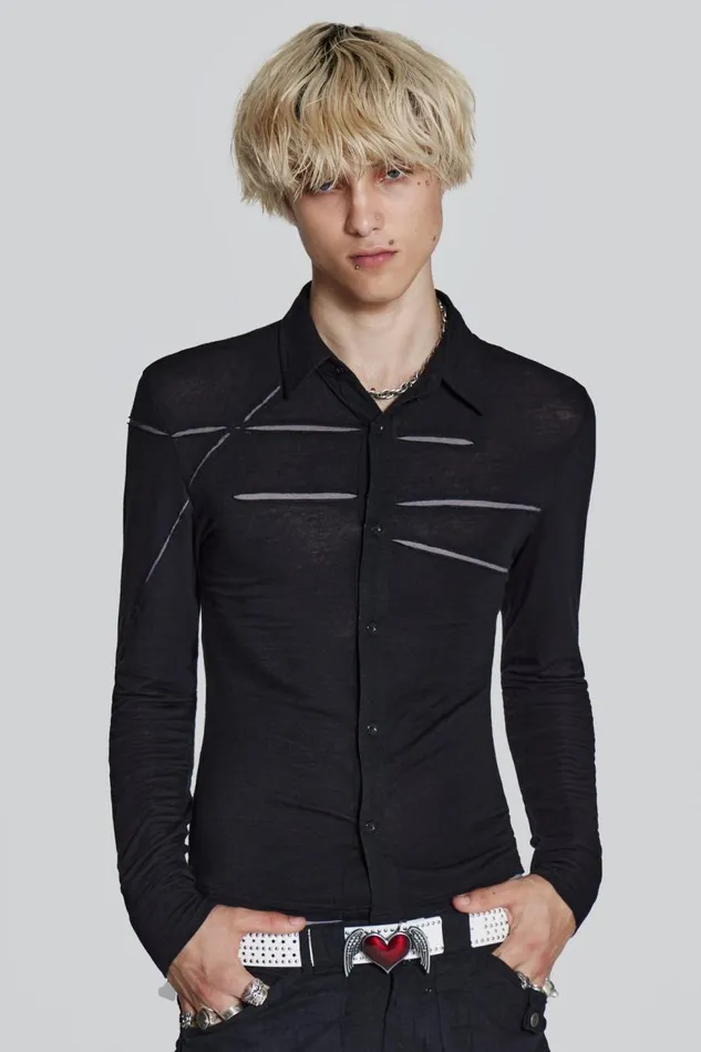 Men Black Jersey Cut and Sew Long Sleeve Shirt Jaded London Tailoring