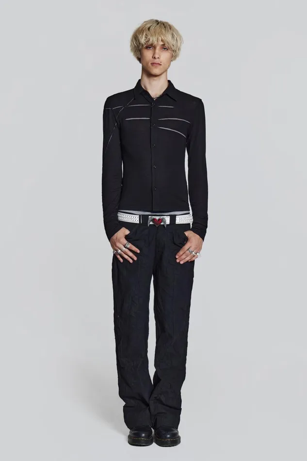 Men Black Jersey Cut and Sew Long Sleeve Shirt Jaded London Tailoring